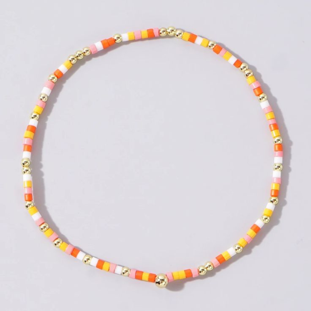 Dainty Seed Bead Bracelet - Orange Multi