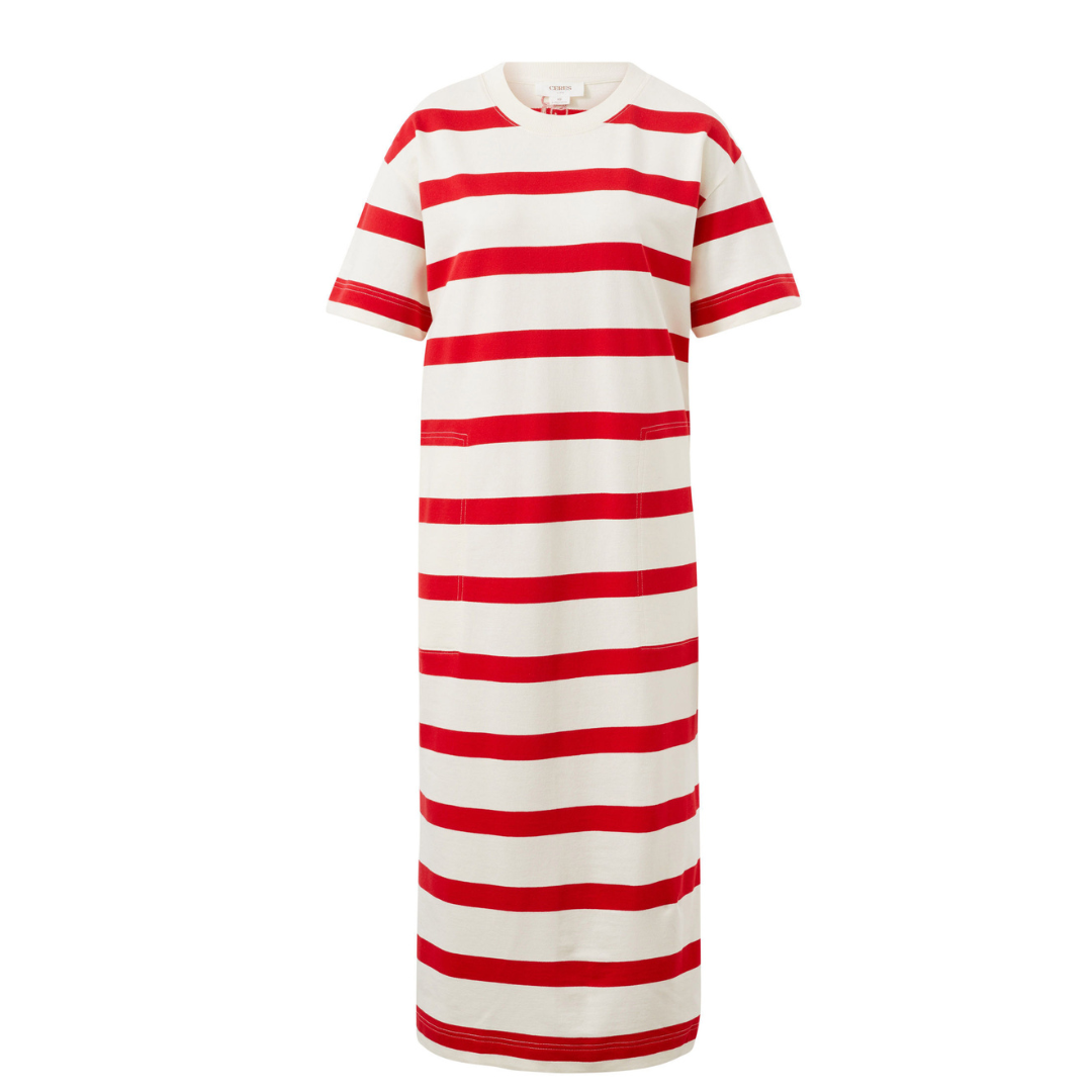 Midi Terry Dress - Red and White Stripe