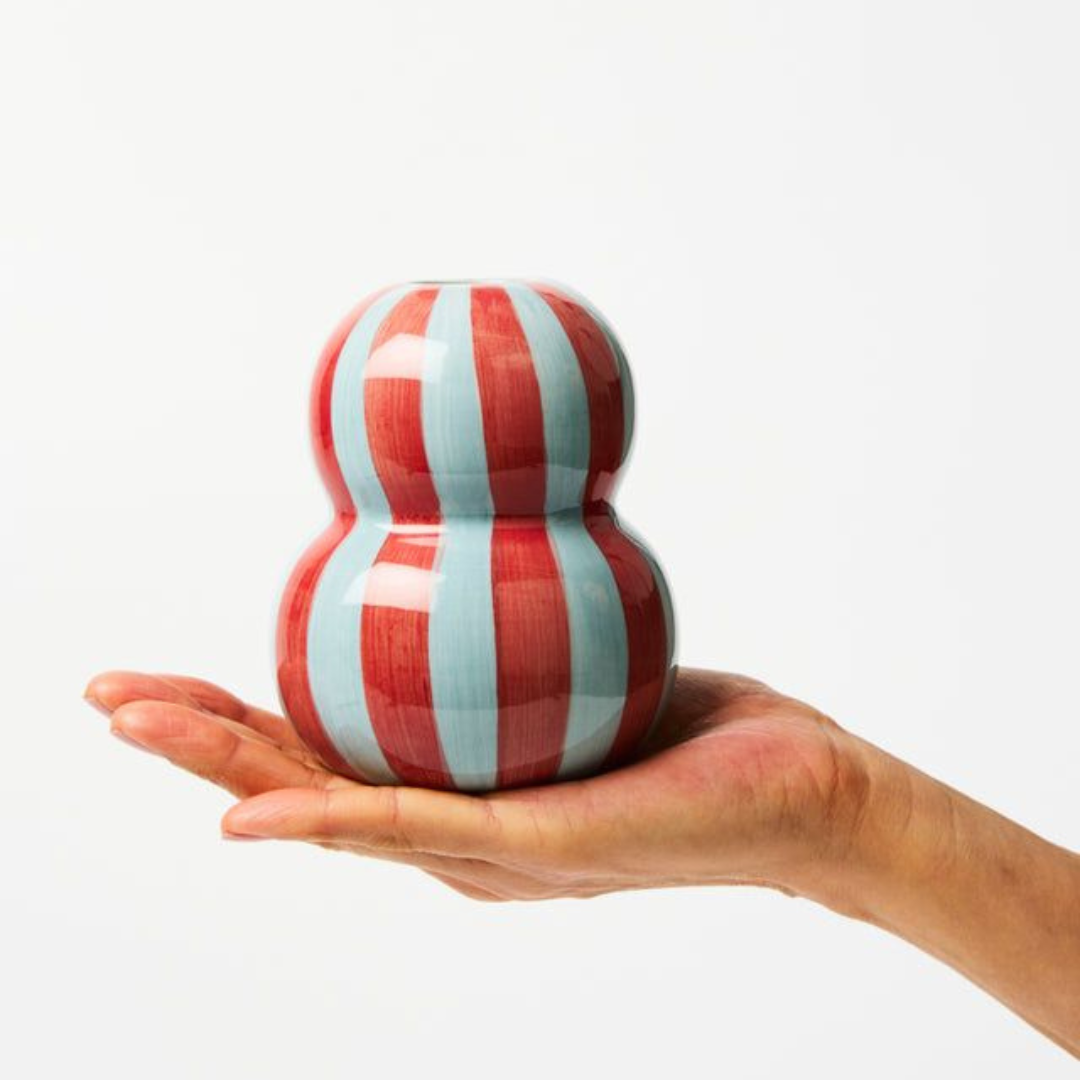 Fonda Burgundy Pale Blue Stripe Vase