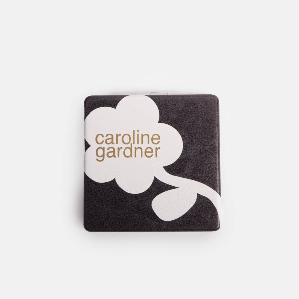 Charcoal Mono Flower Square Pocket Mirror