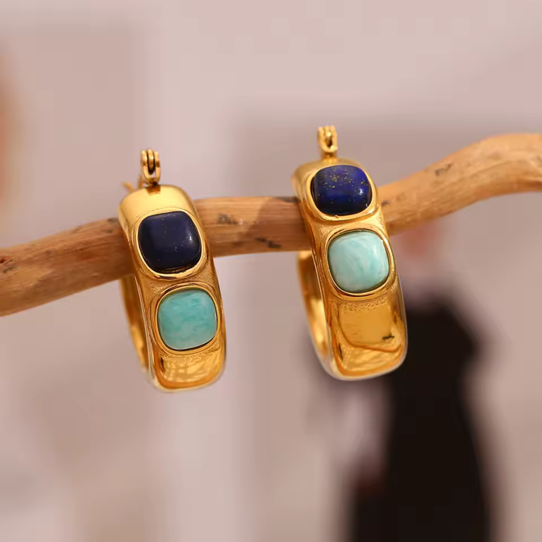 Double Blues Waterproof Hoop Earrings