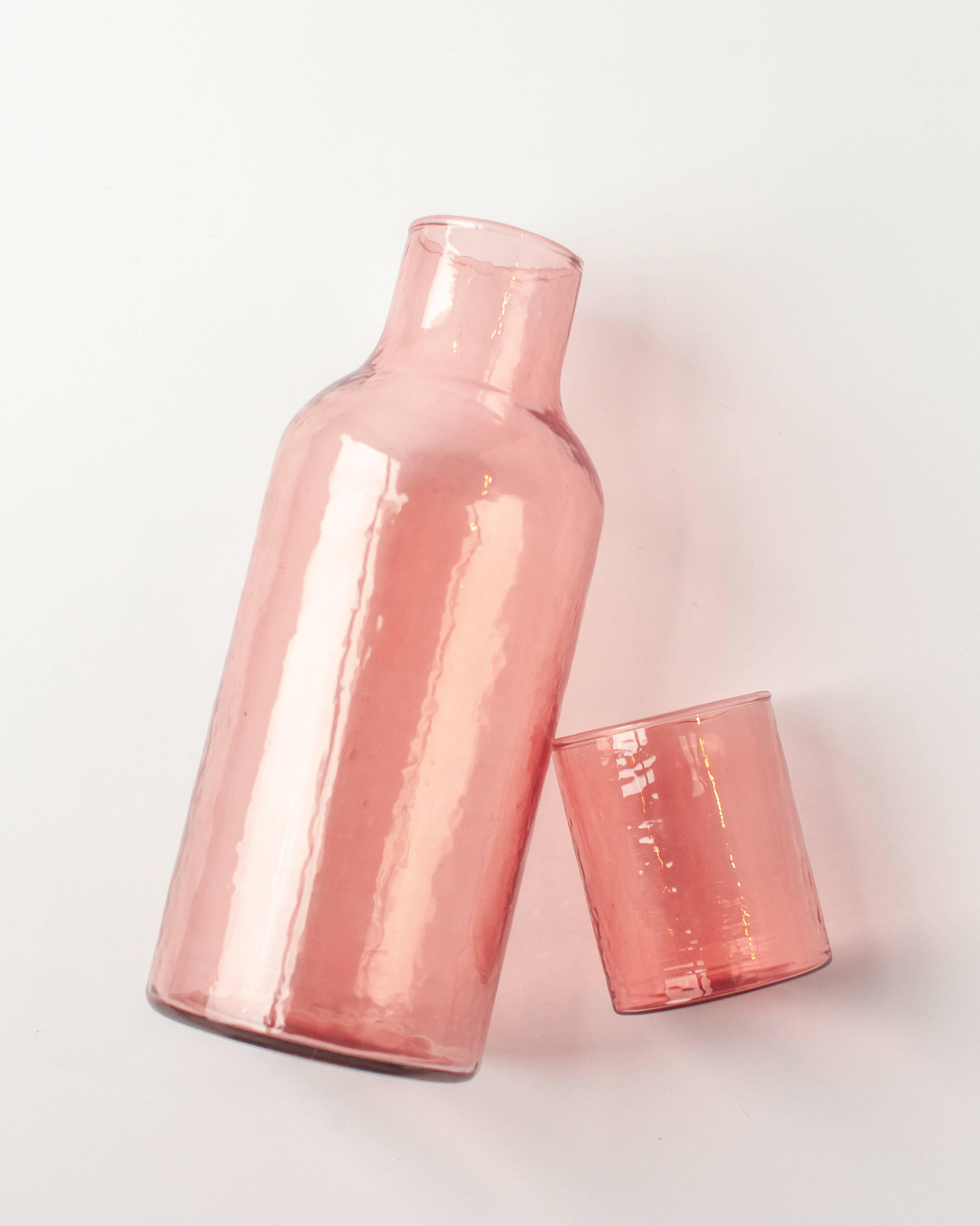 Handblown Hammered Glass Carafe - Blush