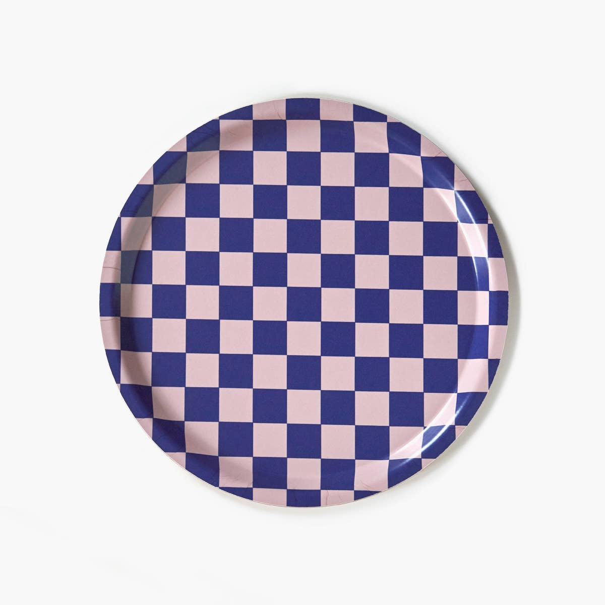 Checker Indigo/Almond Round Serving Tray - 31 cm