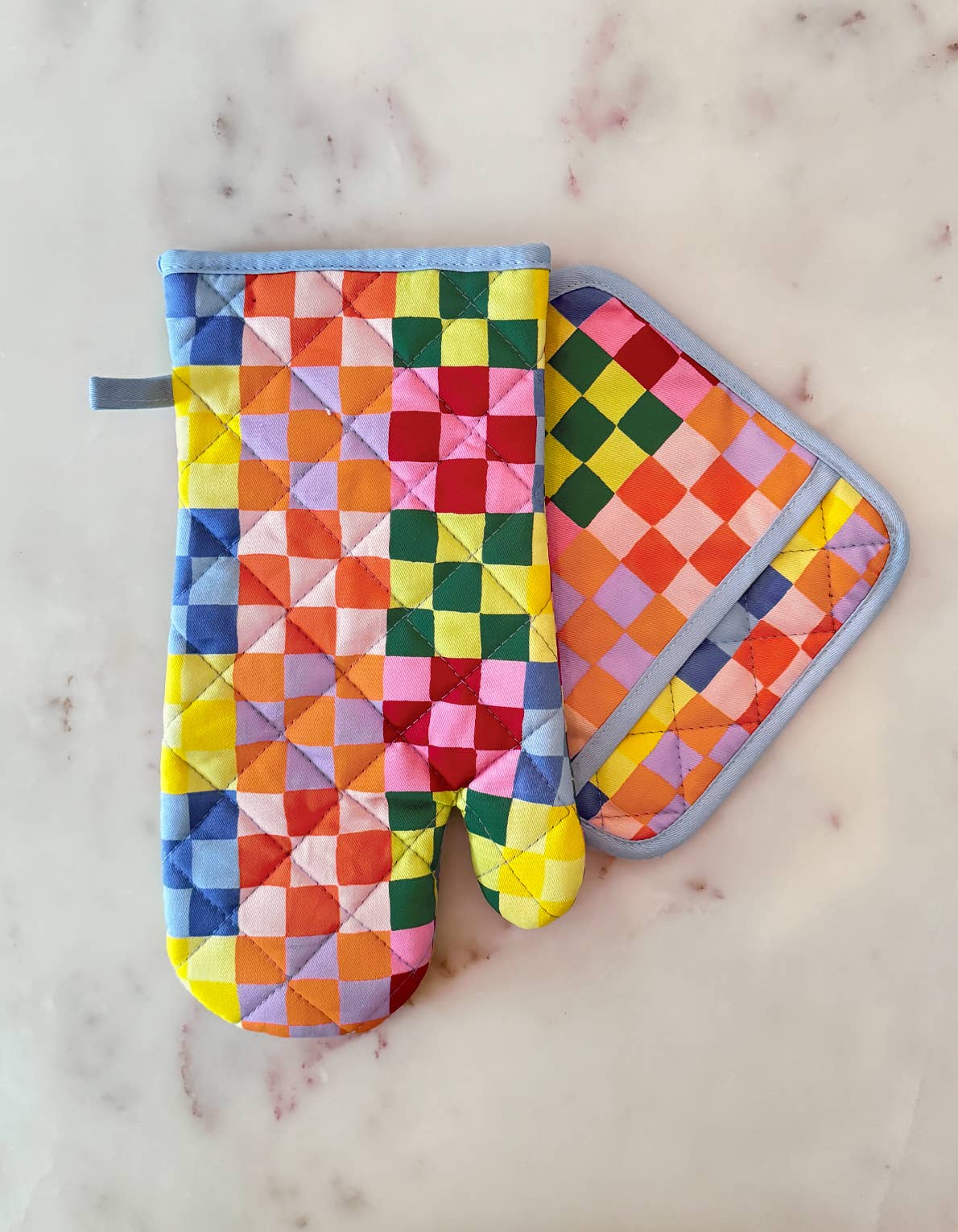 Rainbow Check Oven Mitt + Pot Holder Set