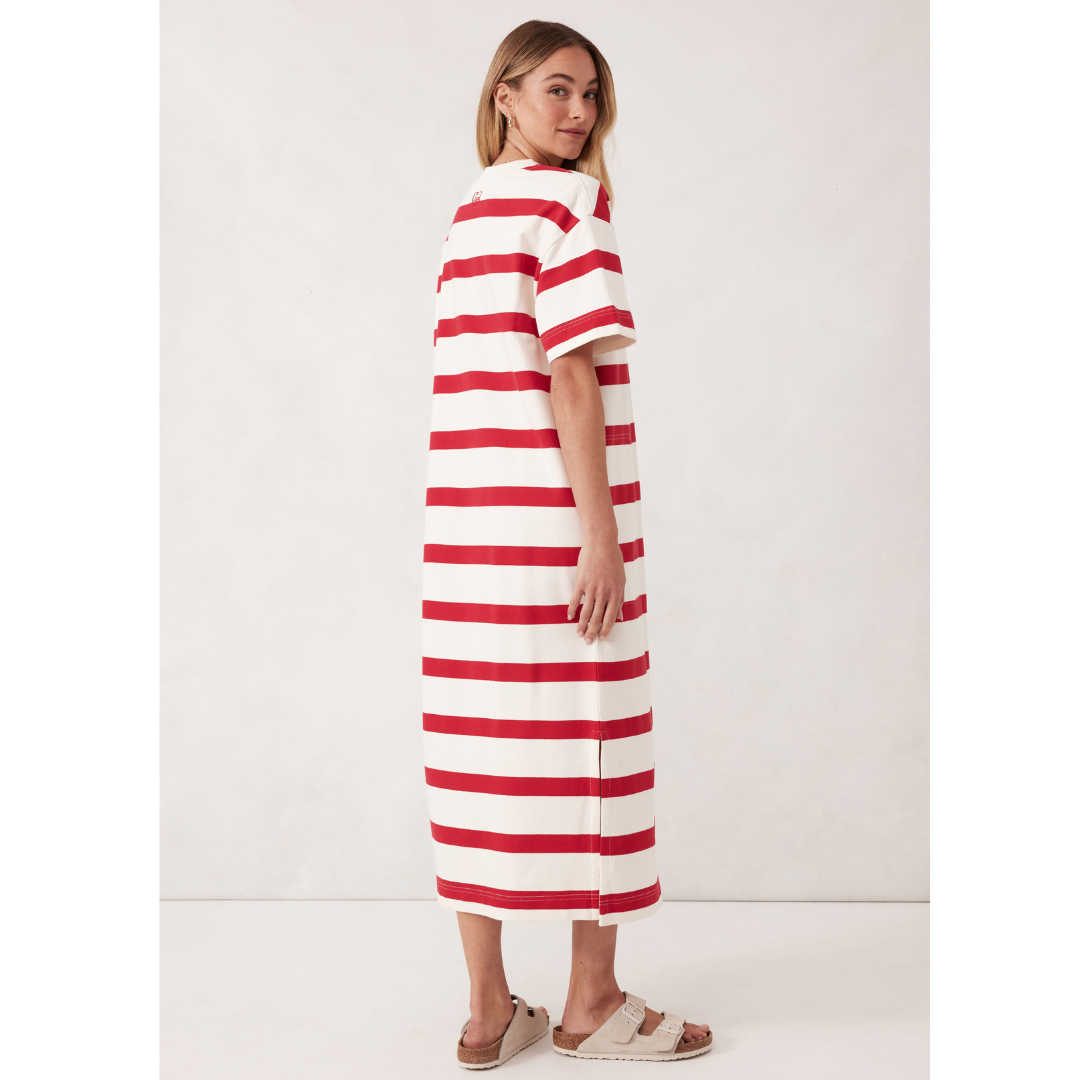 Midi Terry Dress - Red and White Stripe