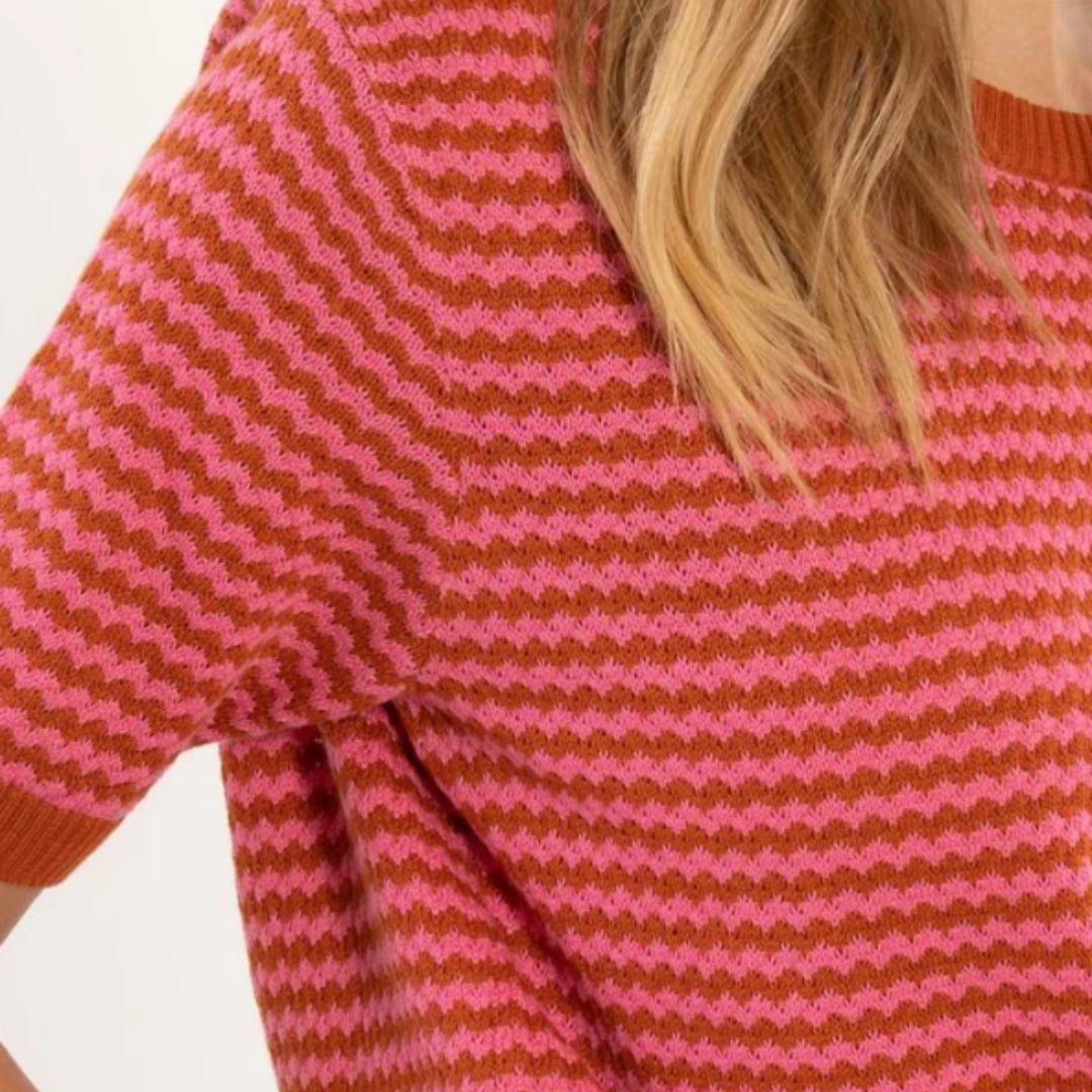 Pearl Knit Sweater Tee Rust/Super Pink