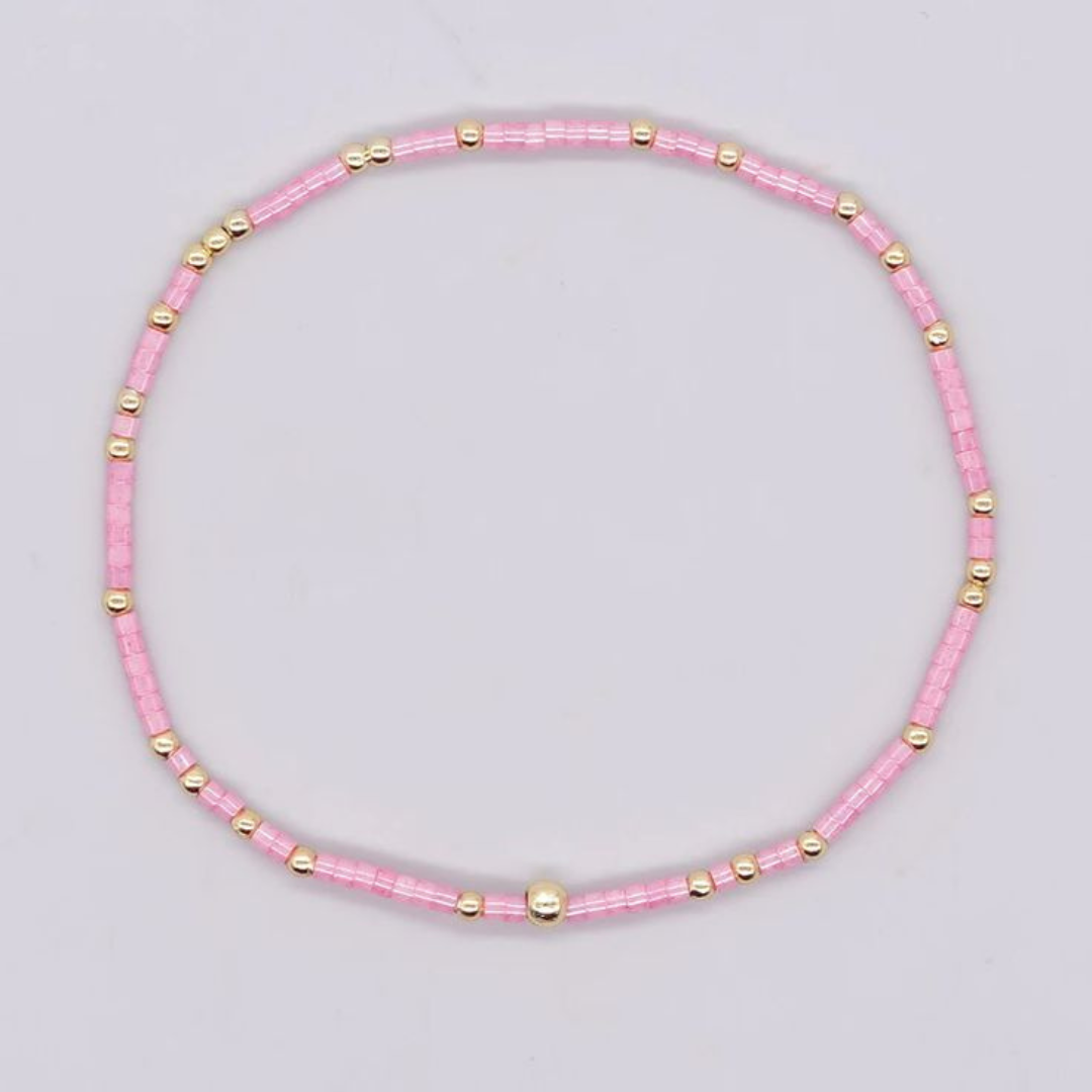 Dainty Seed Bead Bracelet - Pink