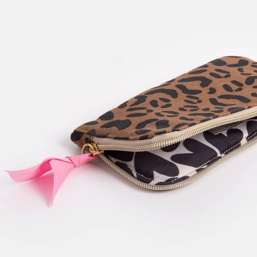 Tan Leopard Padded Zip Pouch