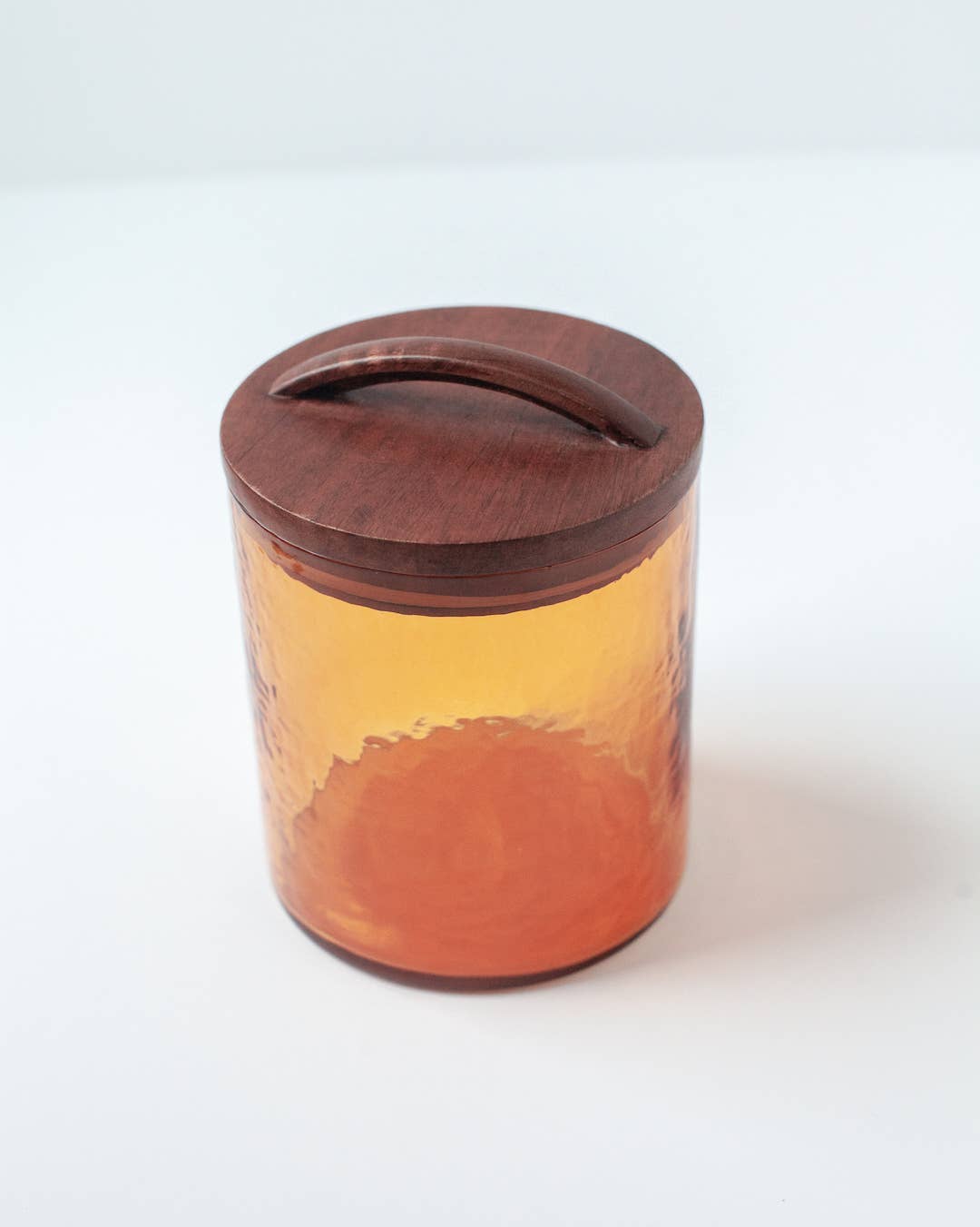 Small Handblown Hammered Glass Canister - Amber