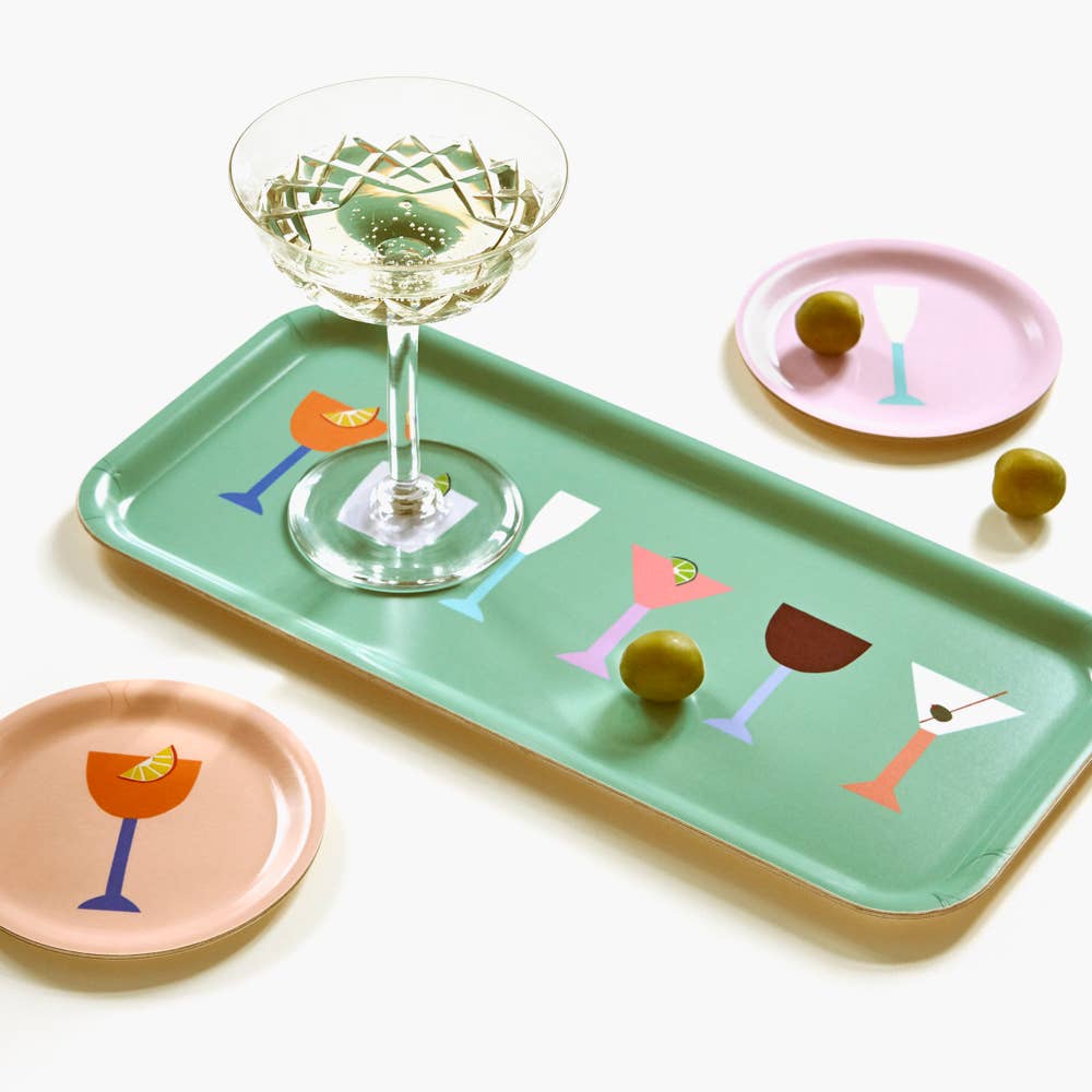 Green COCKTAILS Rectangular Serving Tray - 32x15 cm