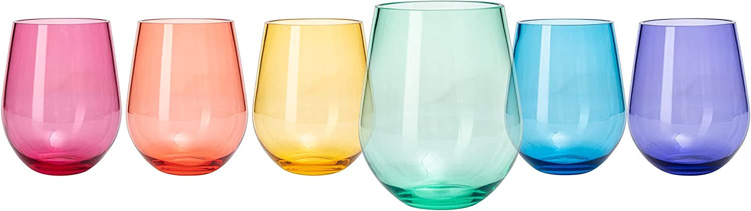 Unbreakable Coloured Stemless Wine Glasses - Set of 6