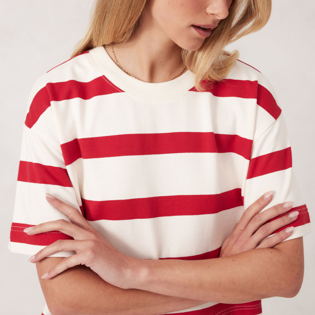 Midi Terry Dress - Red and White Stripe