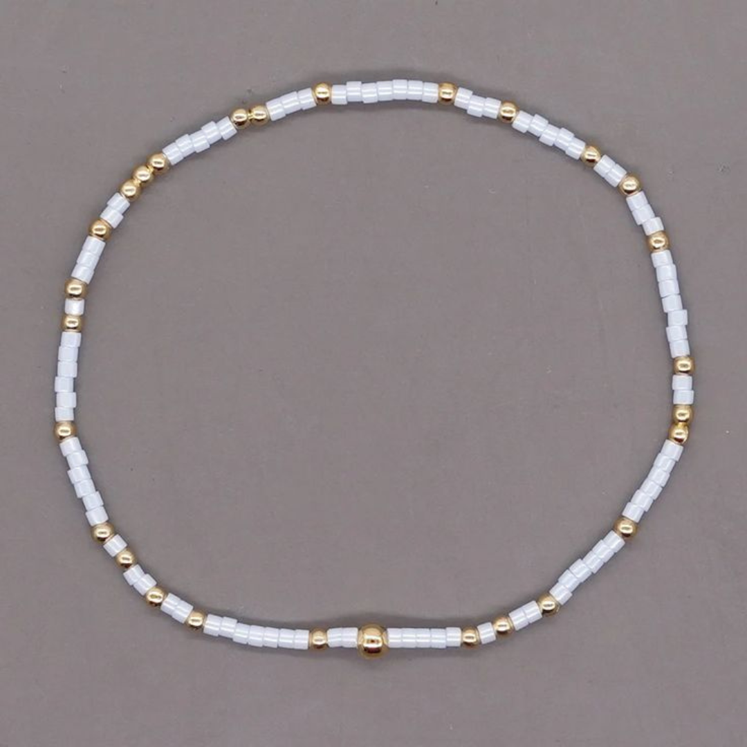 Dainty Seed Bead Bracelet - White/Grey