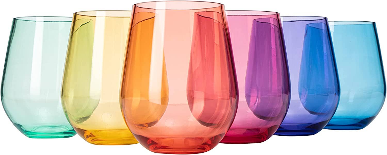 Unbreakable Coloured Stemless Wine Glasses - Set of 6