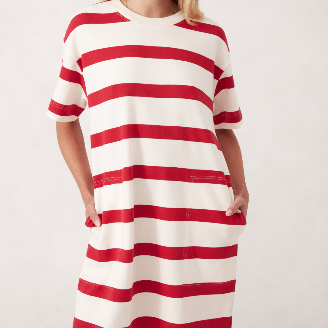 Midi Terry Dress - Red and White Stripe