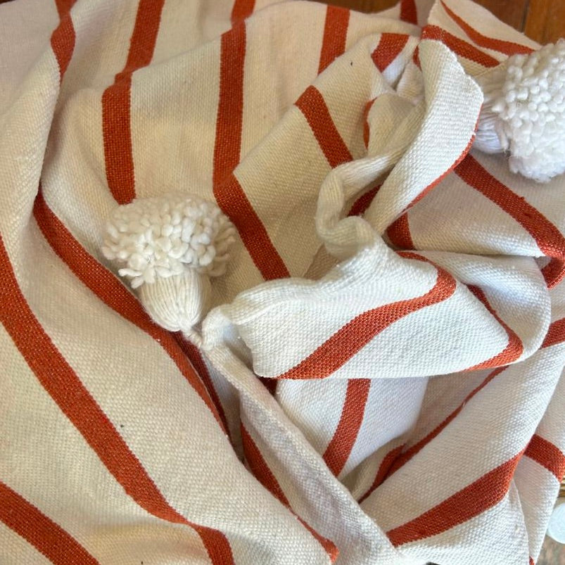 Rust and White Throw Rug / Picnic Blanket