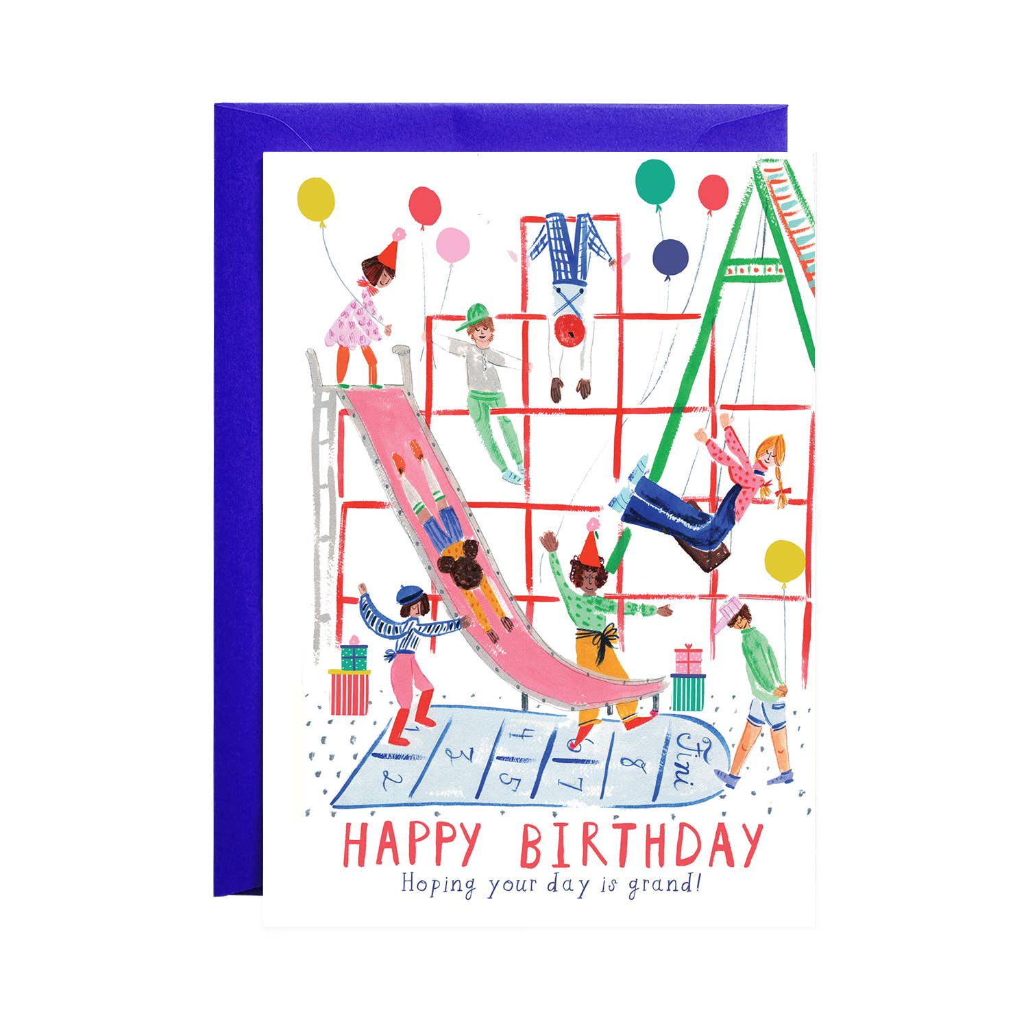 Down the Slide with Balloons - Birthday Greeting Card