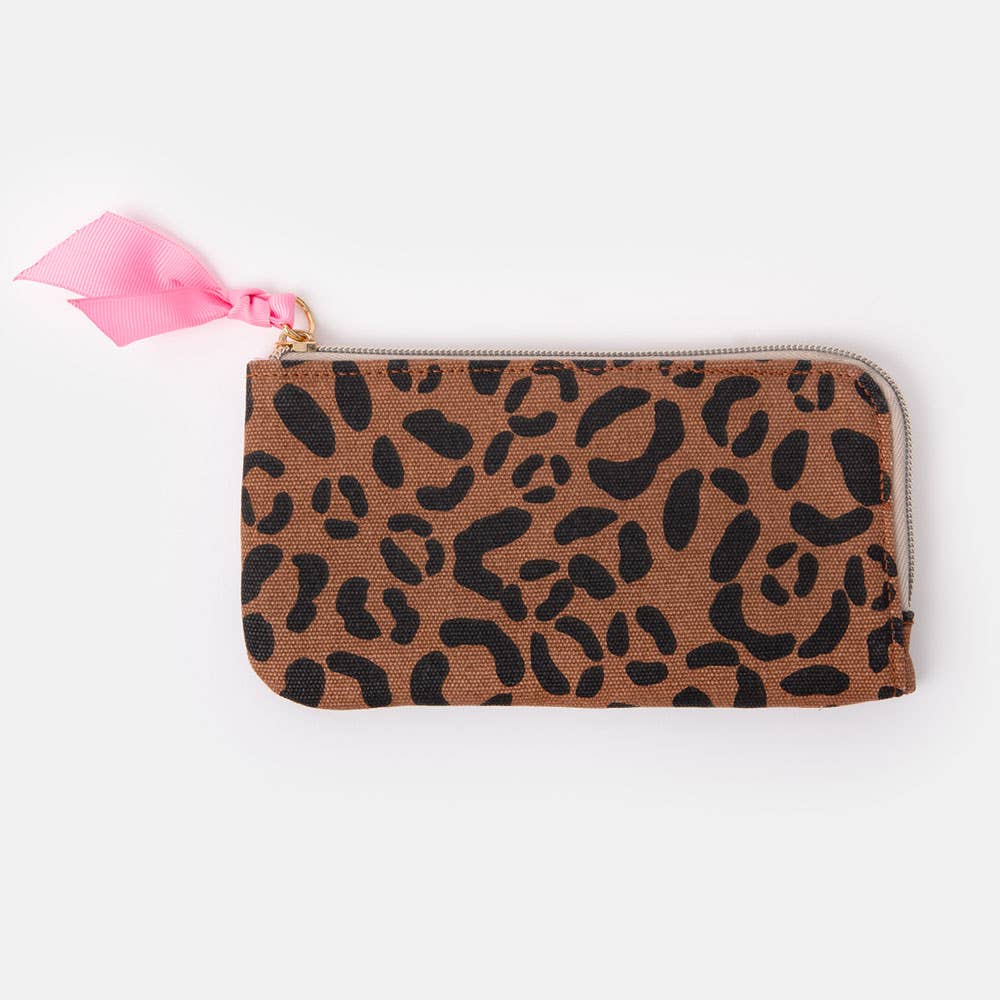 Tan Leopard Padded Zip Pouch