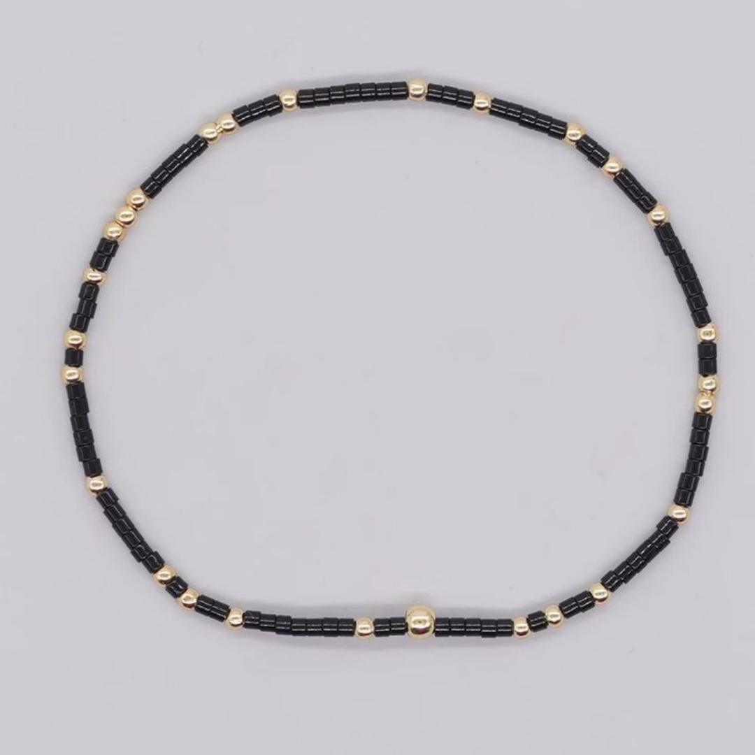Dainty Seed Bead Bracelet - Black