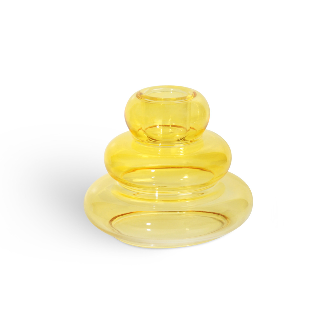 Candle holder whipped large - yellow