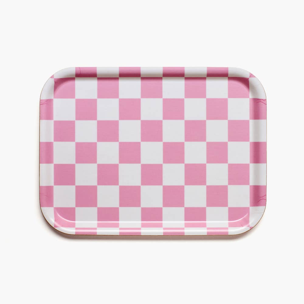 Raspberry / Cream CHECKER Rectangular Serving Tray - 27x20 cm