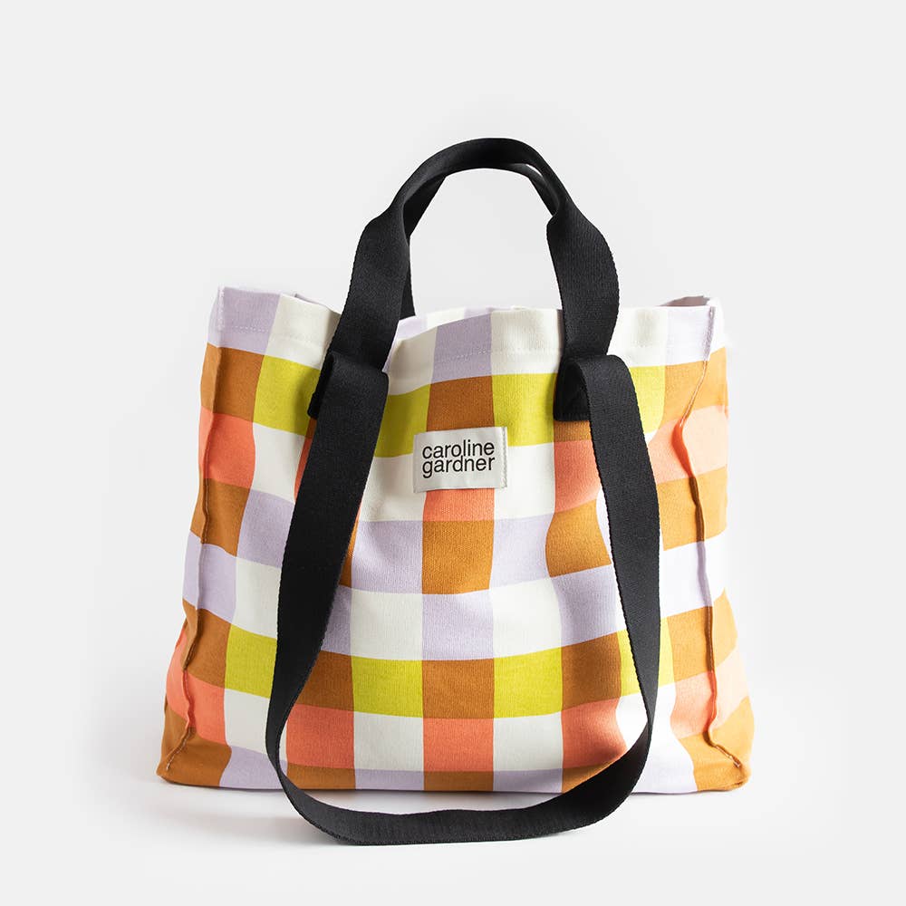 Multi Check Double Handle Tote Bag