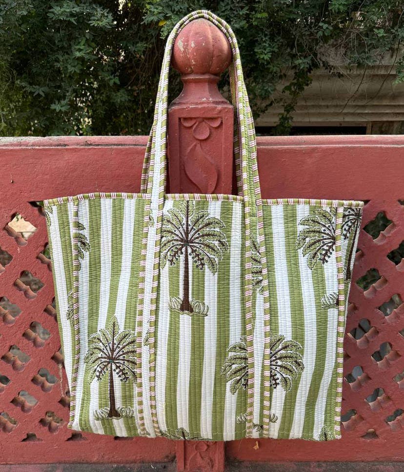 Cotton Palm Tote Bag - Olive