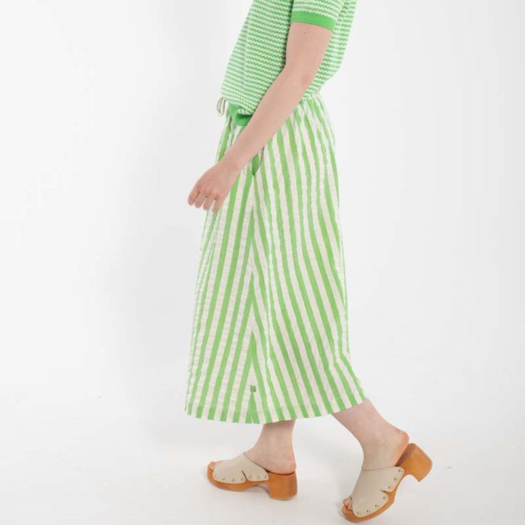 PRE ORDER Seersucker Skirt - Bright Green/Chalk