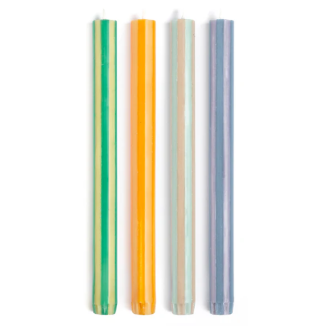 Stripe Taper Candles Set of 4 - Soft Colours #1