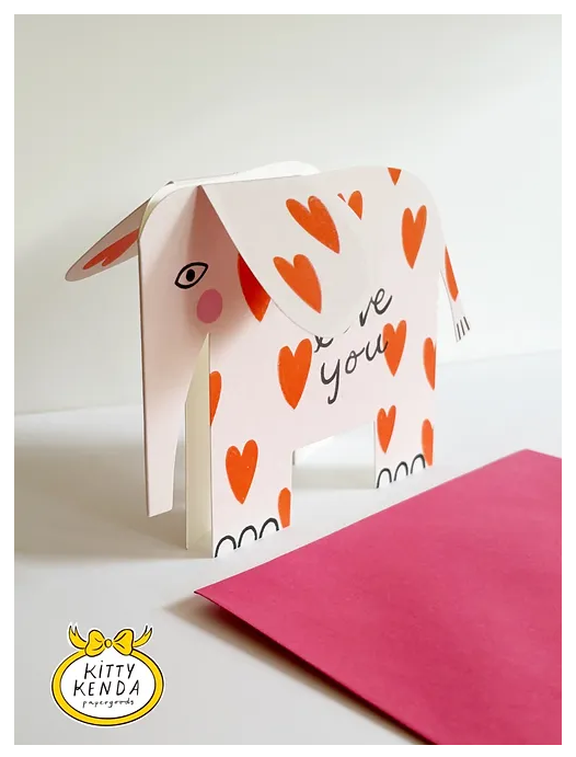 Elephant Standing Card - Hearts Love You