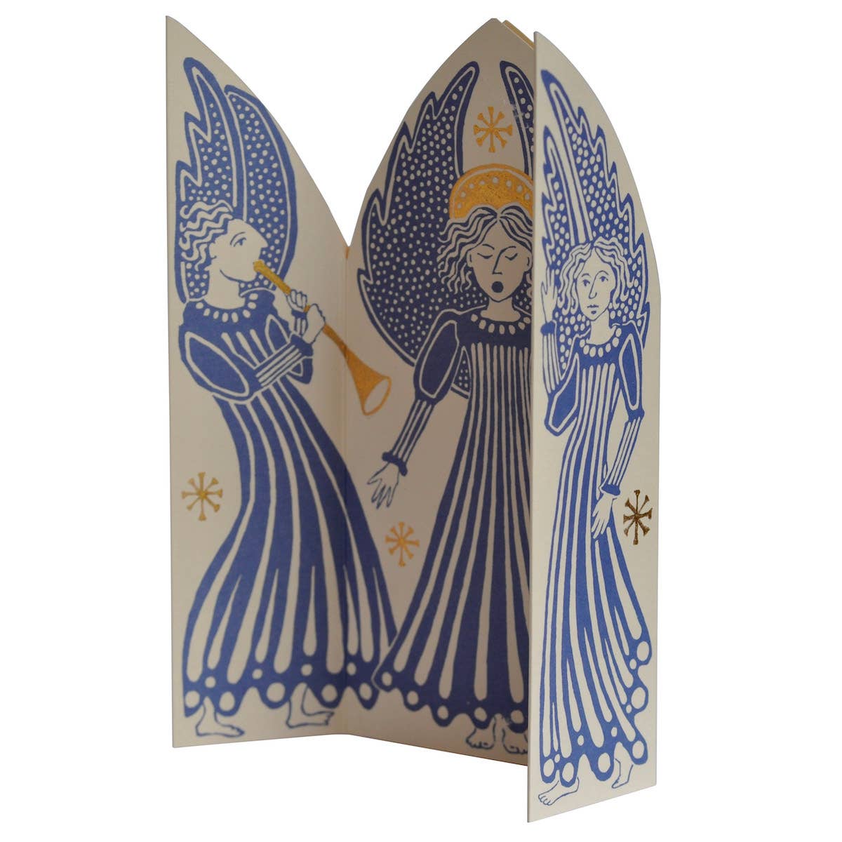 Cambridge Imprint Choir of Angels triptych Christmas card with gold foil, view 3