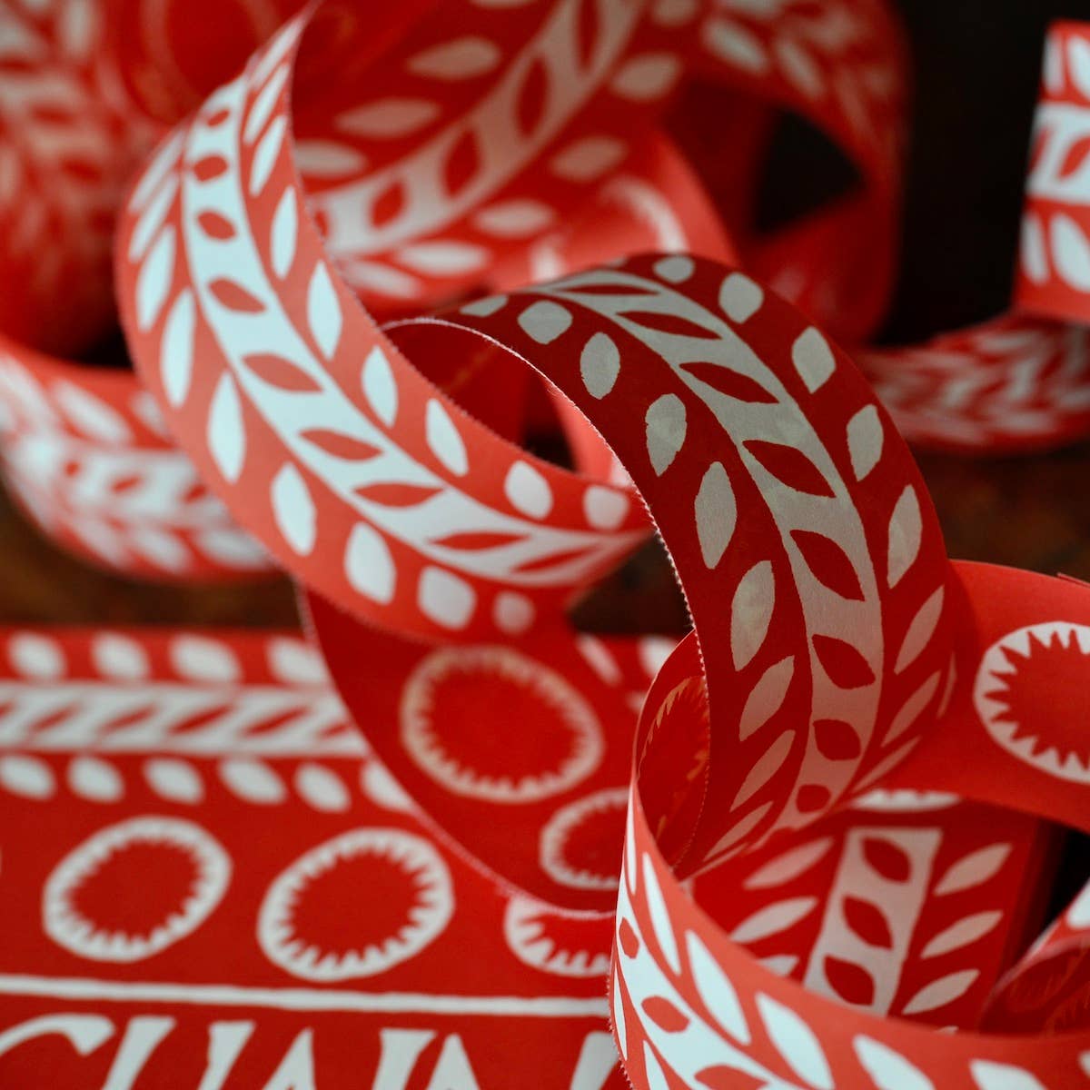 Cambridge Imprint paperchain kit 3 with patterned paper strips and finished paperchain, view 3