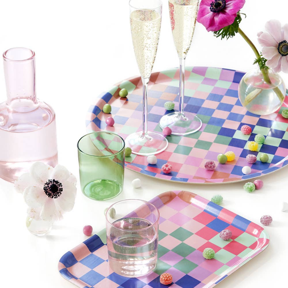 Multicolor Checker Round Serving Tray - 38 cm