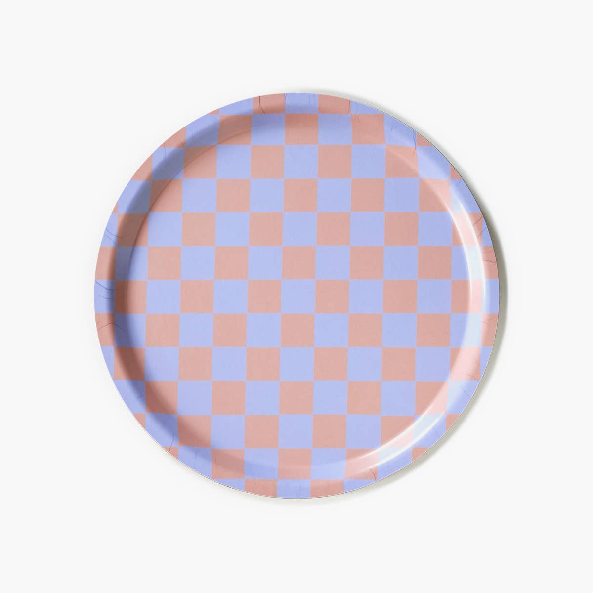 Checker Lilac/Peach Round Serving Tray - 31 cm