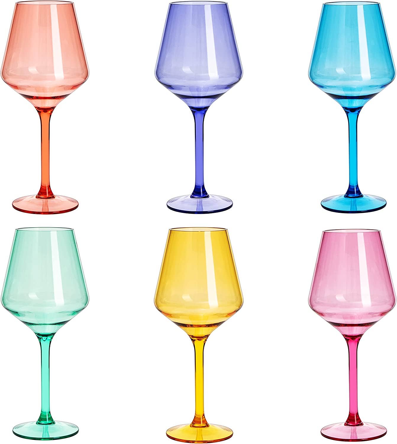 Unbreakable Coloured Stemmed Wine Glasses - Set of 6