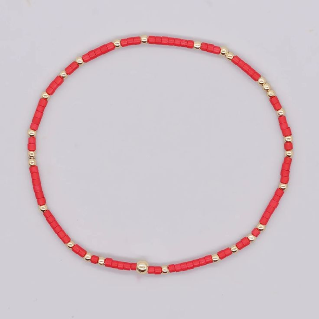 Dainty Seed Bead Bracelet - Red