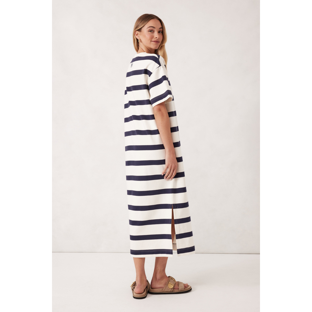 Midi Terry Dress - Navy and White Stripe