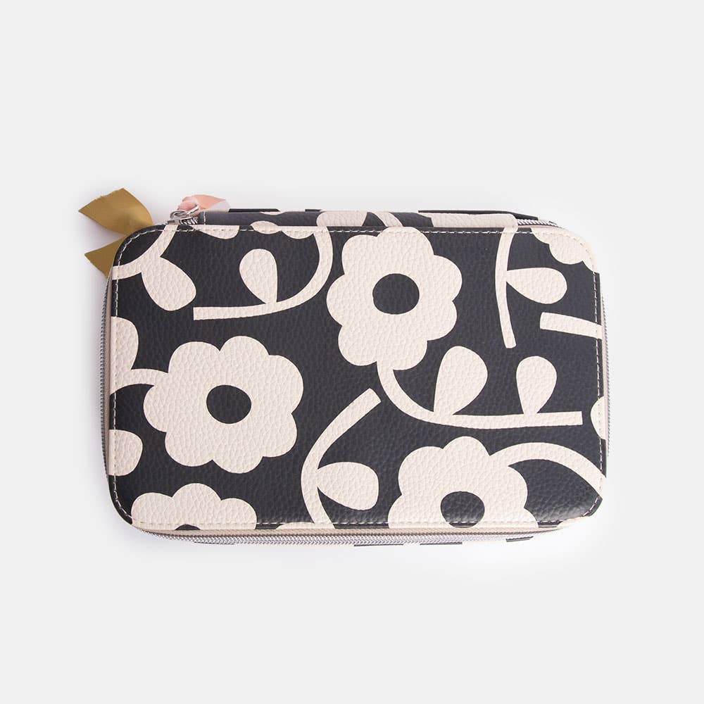 Charcoal Mono Flower Make Up Bag Organiser