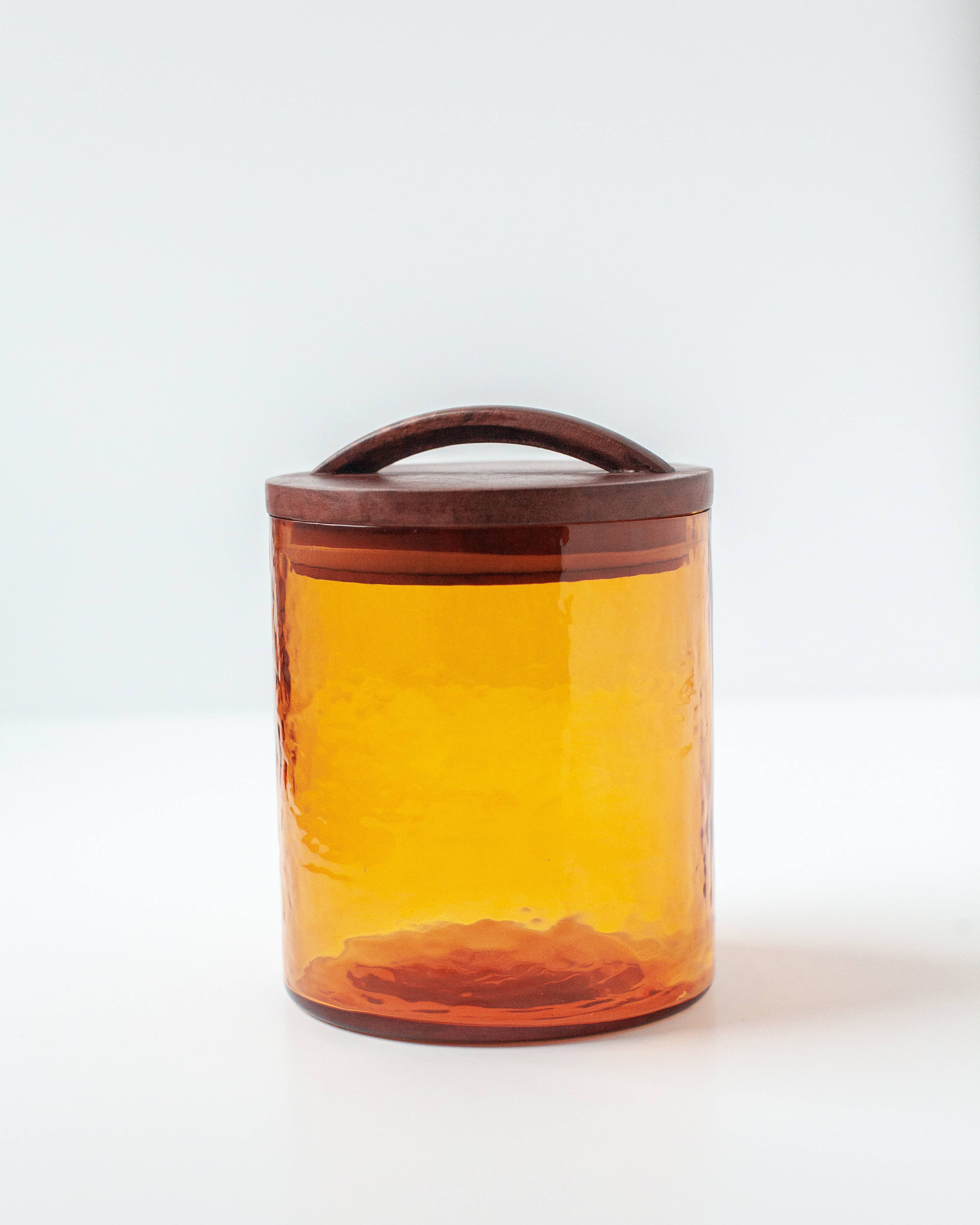 Small Handblown Hammered Glass Canister - Amber