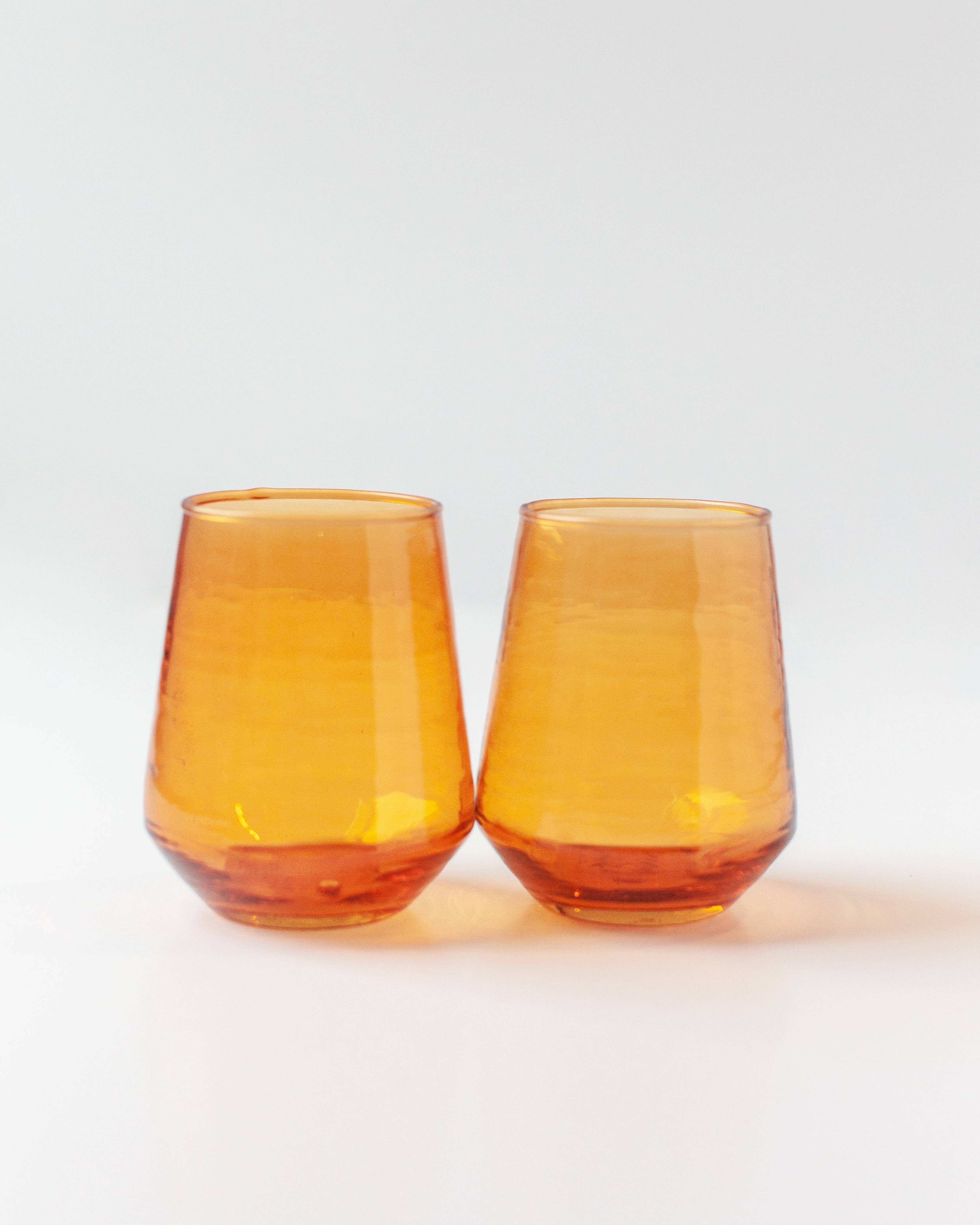 Set of 2 Handblown Hammered Glass Tumbler - Amber