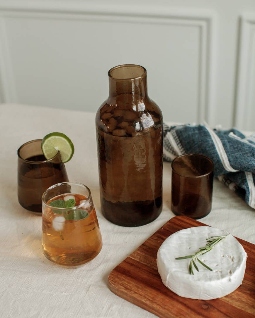 Handblown Hammered Glass Carafe - Amber