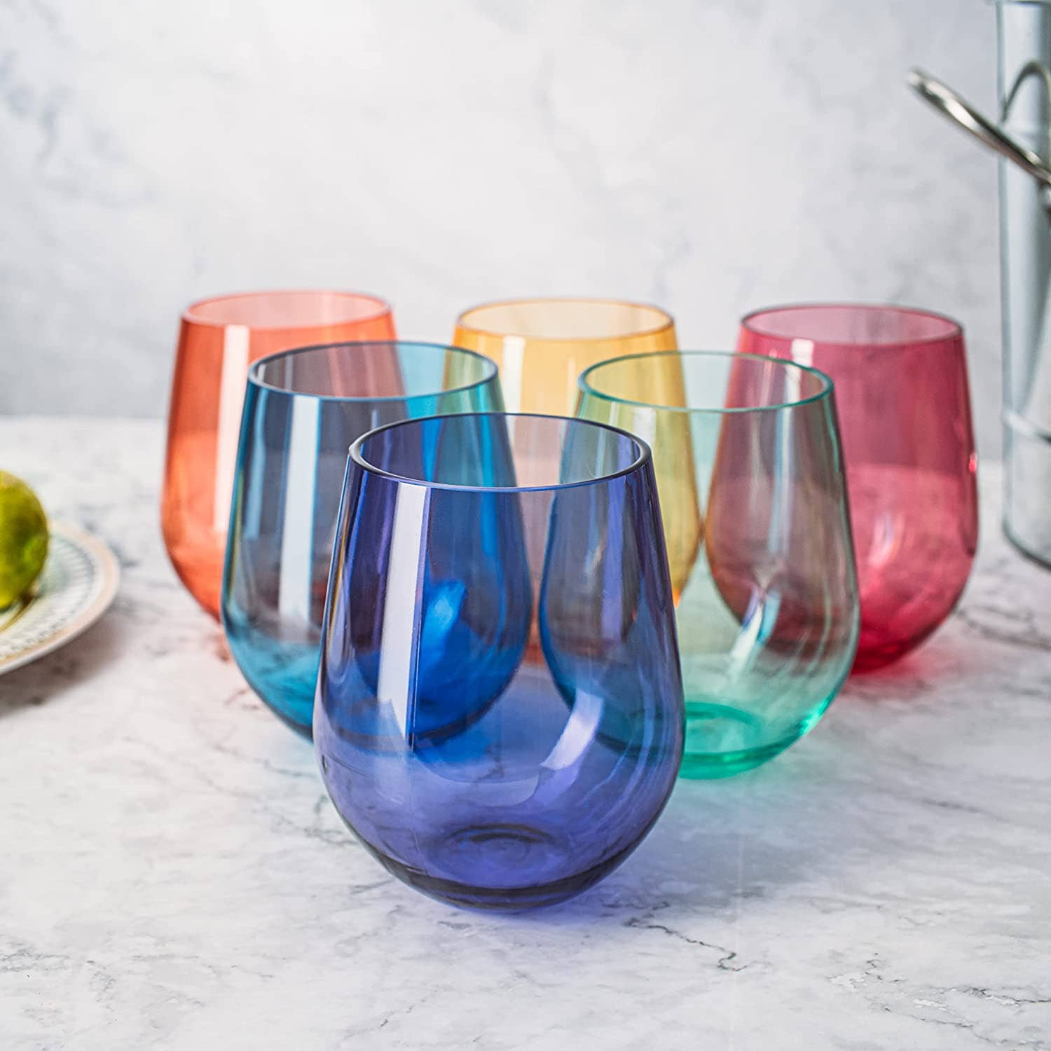 Unbreakable Coloured Stemless Wine Glasses - Set of 6