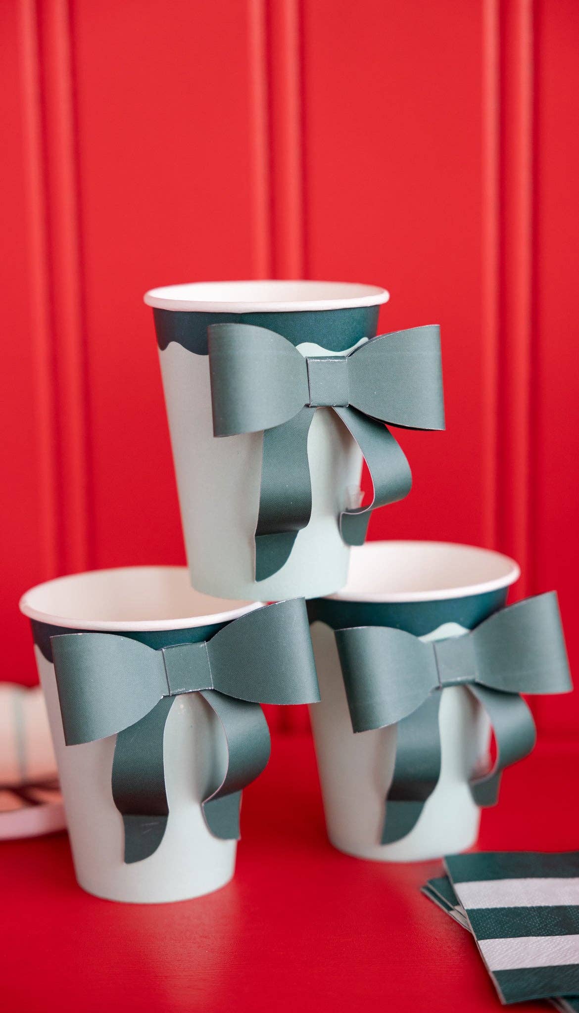 Mint and Green Bow Paper Cups -  Set of 8