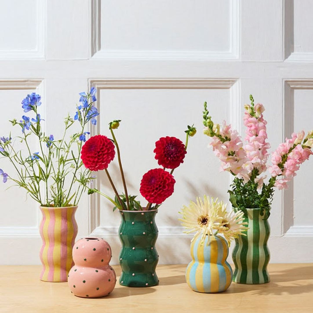 PALMA VASE GREEN PINK DOTTY
