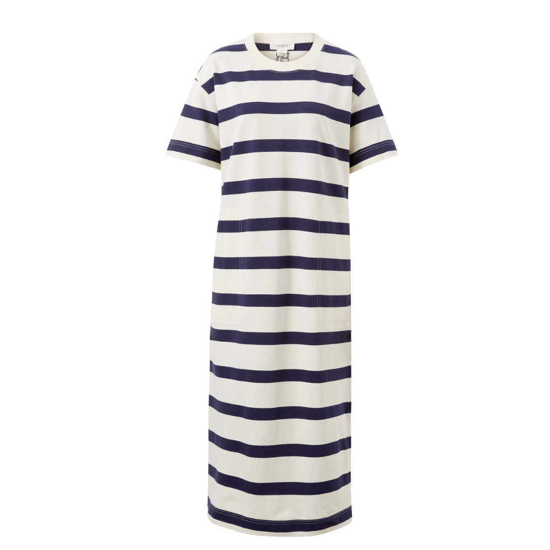 Midi Terry Dress - Navy and White Stripe