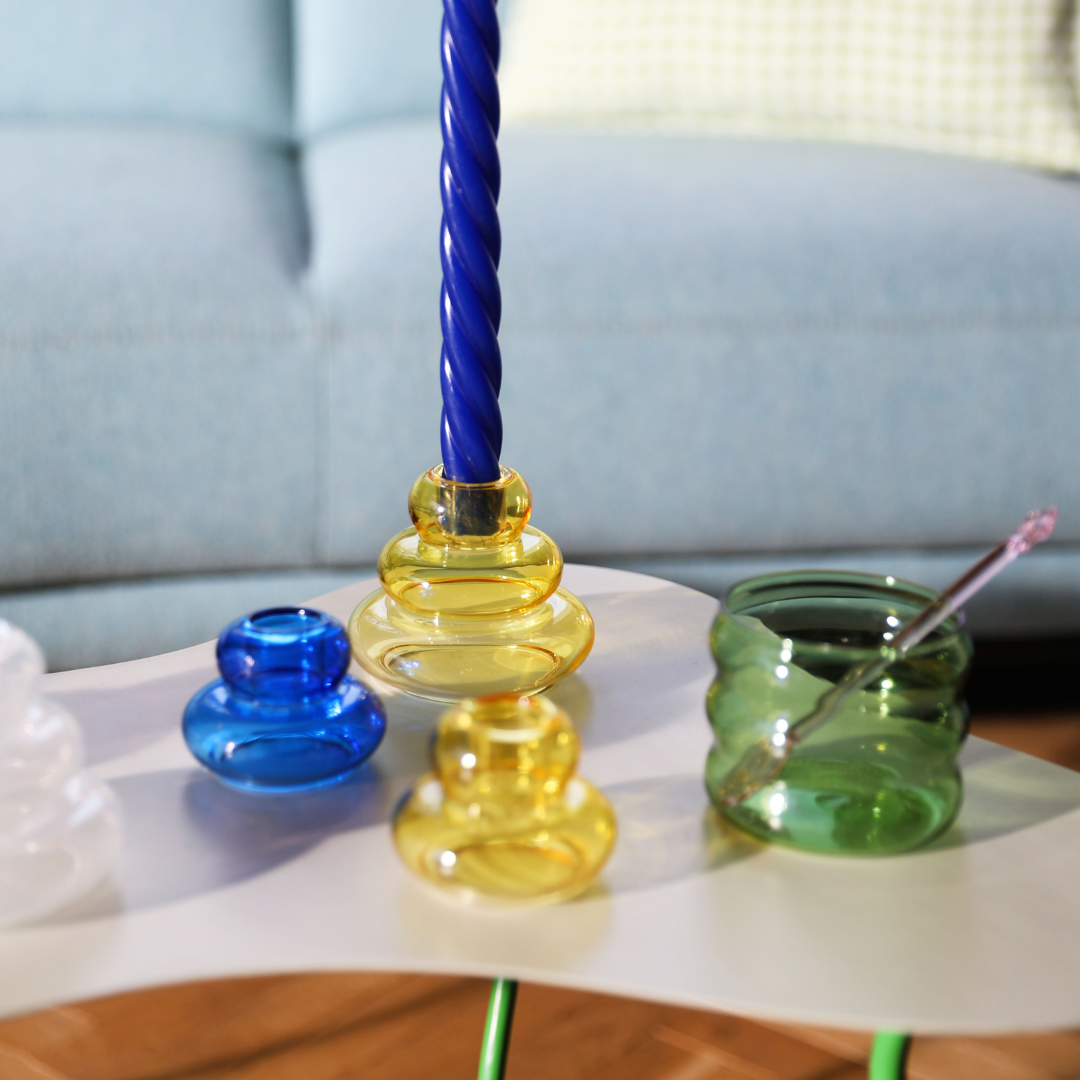 Candle holder whipped small - Blue