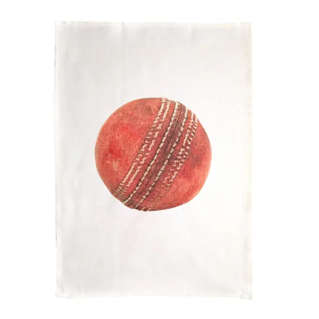 Old Cricket Ball Linen Tea Towel