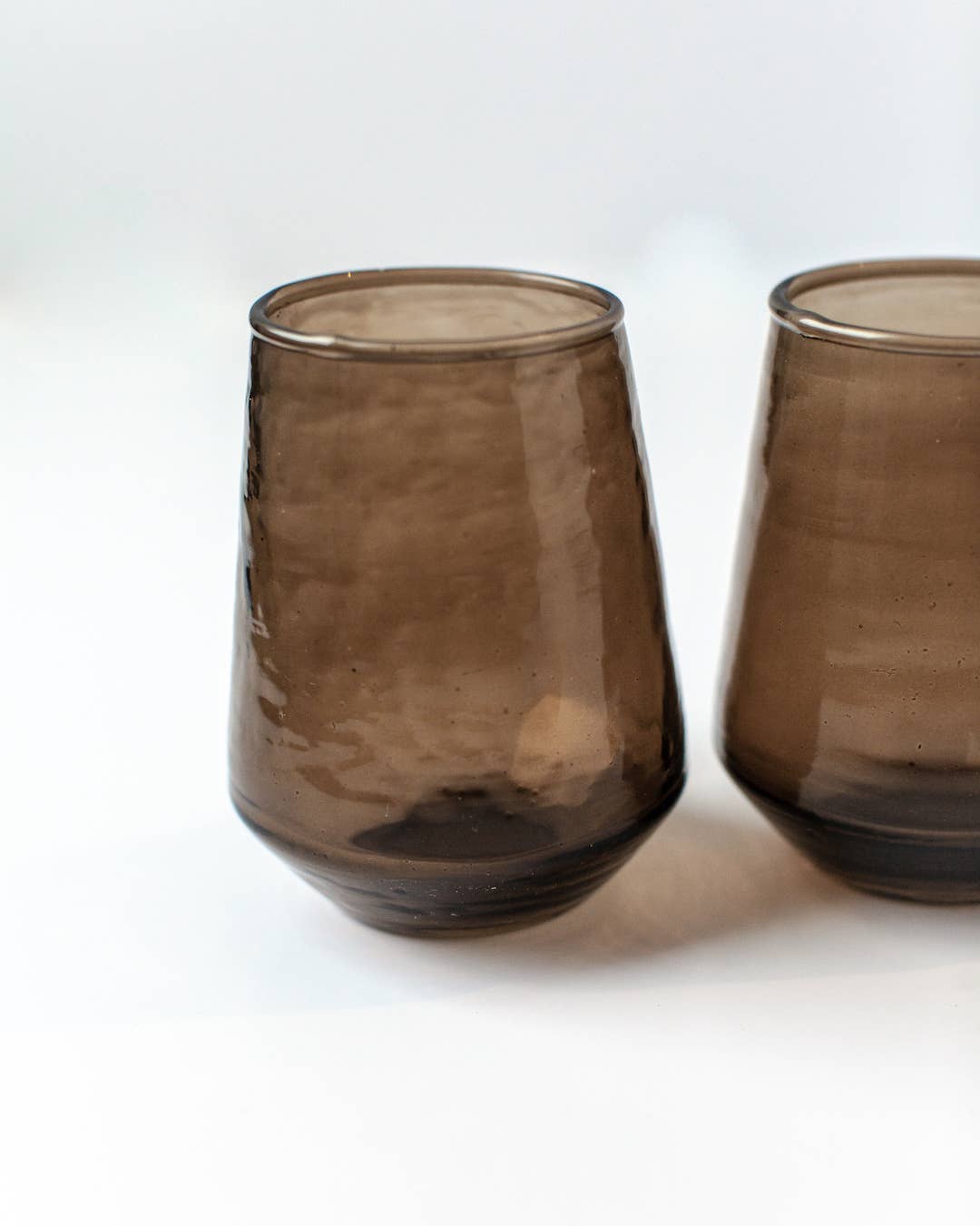 Set of 2 Handblown Hammered Glass Water Tumbler - Smoke