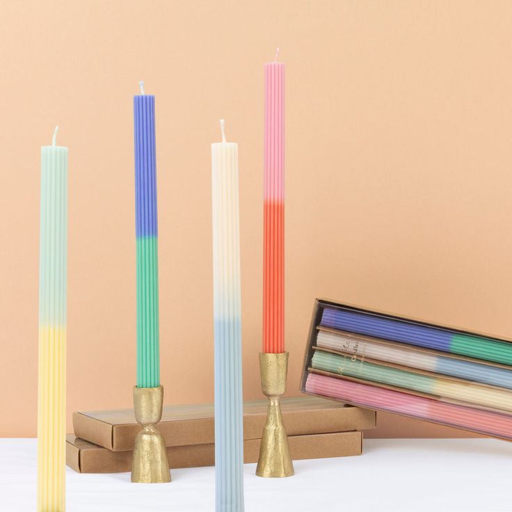 Multi Block Colour Table Candles - set of 4