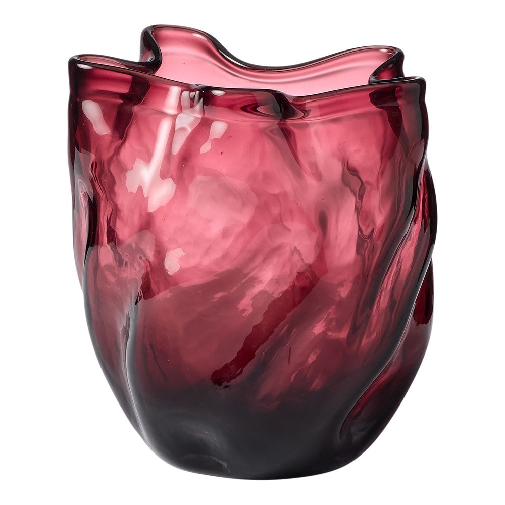 Elderberry glass tulip shaped vase with a wavy rim